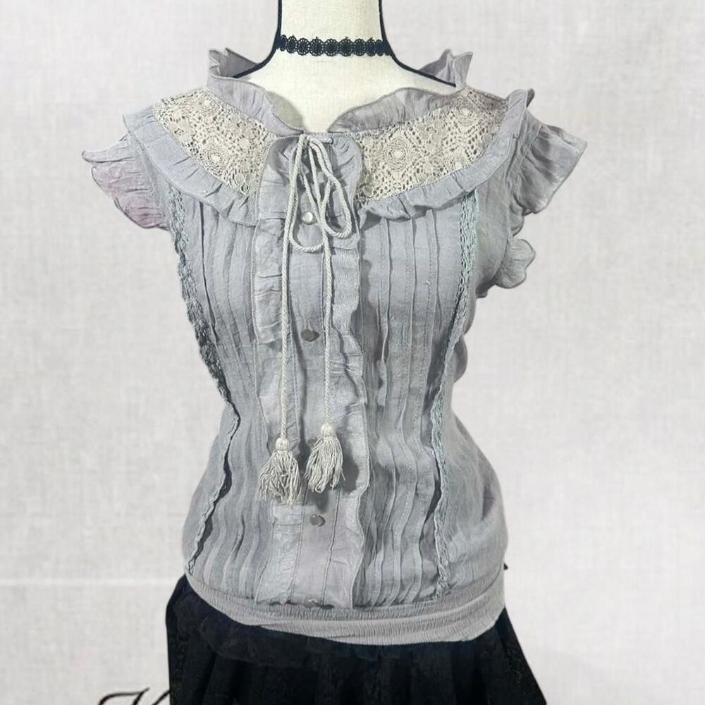 Fairycore Dark Feminine Minimalist Style Boho Top With Tie Front